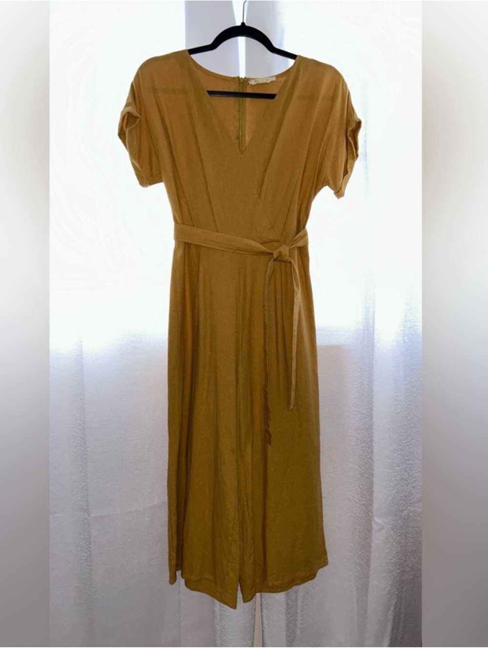 Mustard Wrap-Style Jumpsuit with Tie Waist